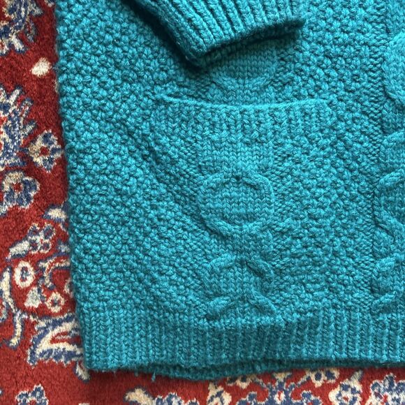 LL Bean VTG Cable Knit Fisherman Sweater Green Size XL Heavyweight Pockets Wool - Picture 2 of 5
